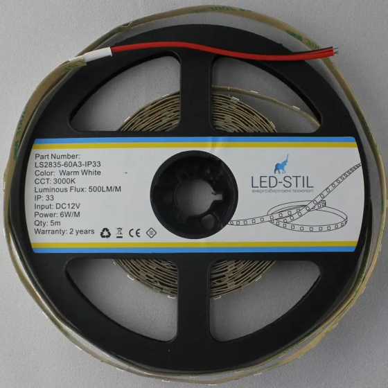 LED-STIL LED стрічка LED-STIL 3000K, 6 Вт/м, 2835, 60 діодів, IP33, 12V, 500 LM, тепле світло Коломия