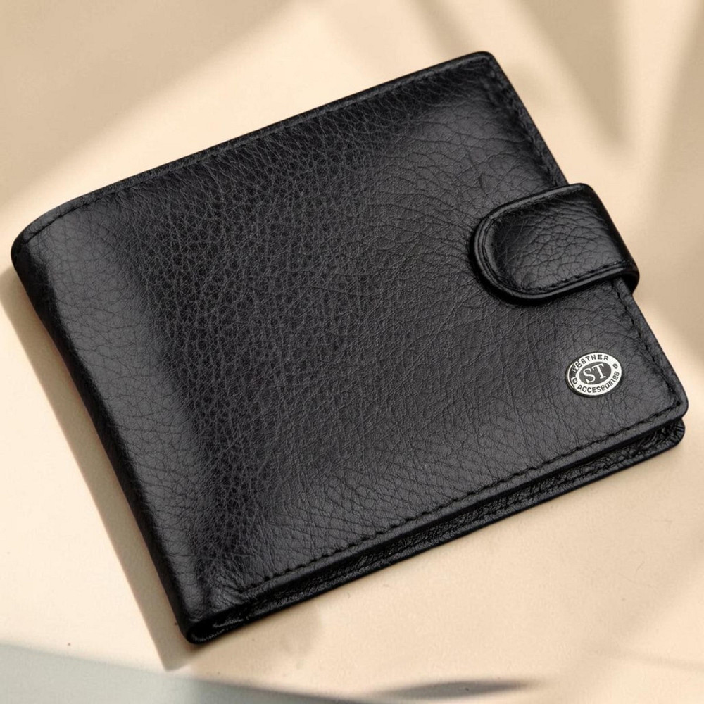 Чоловічий універсальний шкіряний гаманець чорний (ST Leather) Київ - фото 10