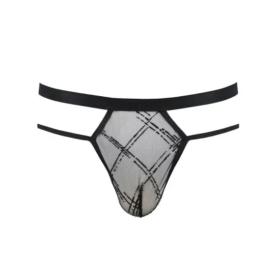 Чоловічі прозорі стринги Passion 029 THONG COLLIN L/XL Black, сітка Львов