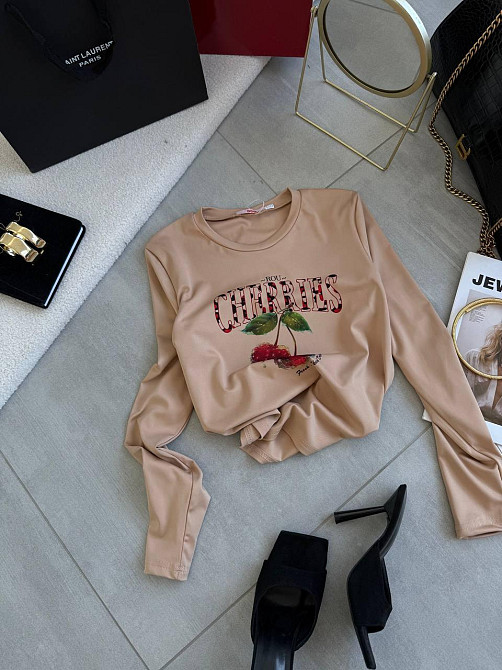 Жіночий повсякденний лонгслів з мікродайвінгу з малюнком. Беж 2, 42/44 Одеса - фото 1