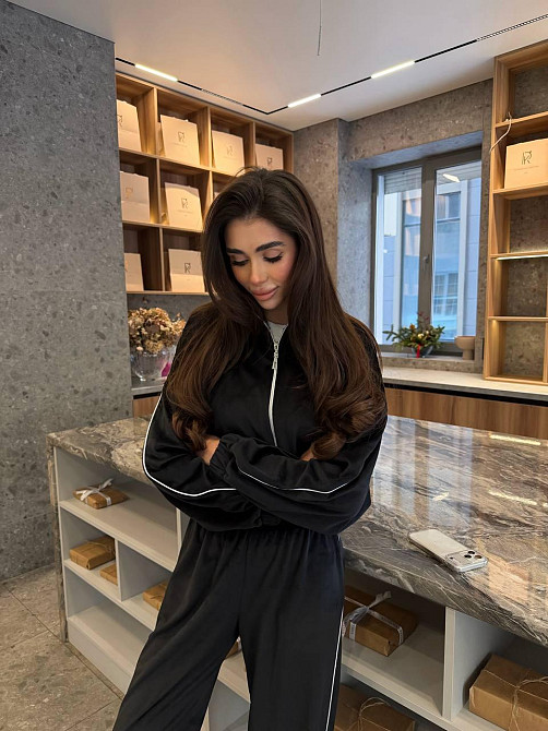 Женский велюровый костюм двойка кофта и штаны Черный, 48/52 Одесса - изображение 3