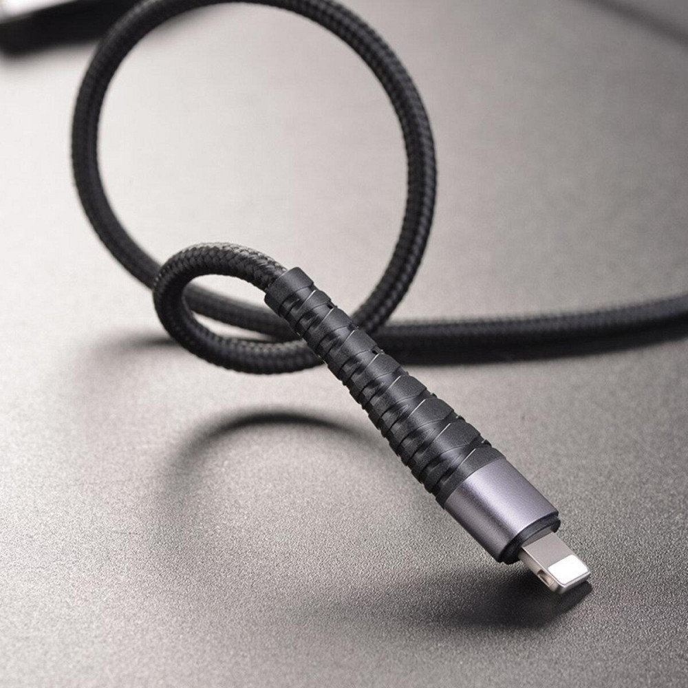 Кабель BOROFONE BX32 USB - Lightning 2.4A, 1m, нейлон, aluminum+TPE конектори, колір чорний BX32LB Одеса - фото 4