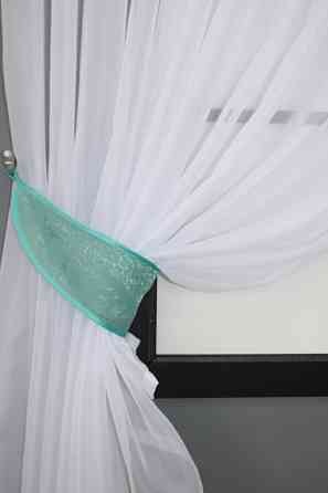 Кухонный комплект VR-Textil № 039к шторка с ламбрекеном белый с бирюзовым 150х170 см (52-0816) Киев