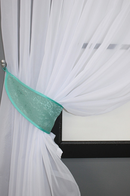 Кухонный комплект VR-Textil № 039к шторка с ламбрекеном белый с бирюзовым 150х170 см (52-0816) Киев - изображение 3