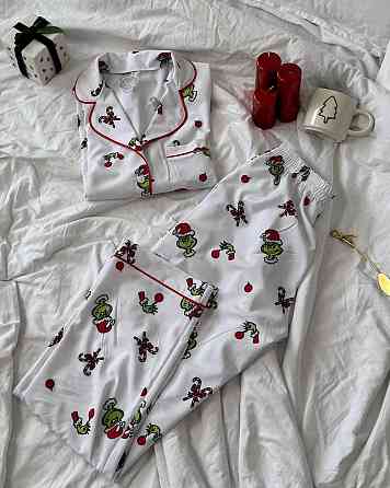 Женская стильная новогодняя пижама софт принт Белый 2, 42/46 Одесса