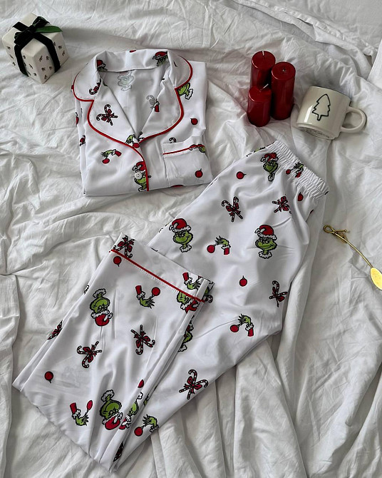 Женская стильная новогодняя пижама софт принт Белый 2, 42/46 Одесса - изображение 1