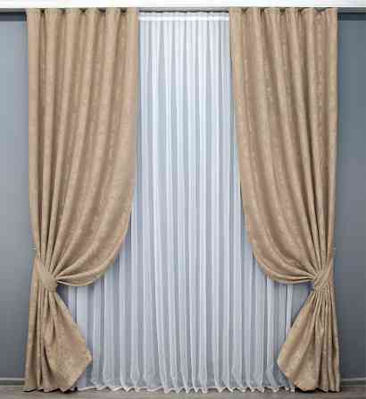 Комплект готових штор VR-Textil Жакард Sultan YL № 1699ш Темно-бежевий 150х270 см 2 шт (33-0597) Київ