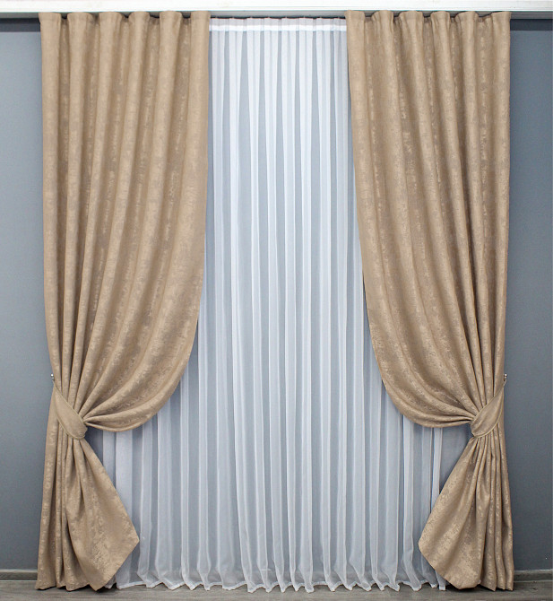 Комплект готових штор VR-Textil Жакард Sultan YL № 1699ш Темно-бежевий 150х270 см 2 шт (33-0597) Київ - фото 2