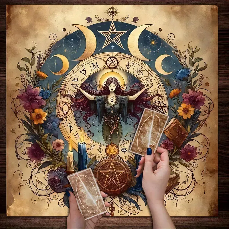 Скатерть для Таро 75×75 см — оккультная алтарная скатерть с ведьмой, лунами и рунами Киев - изображение 5