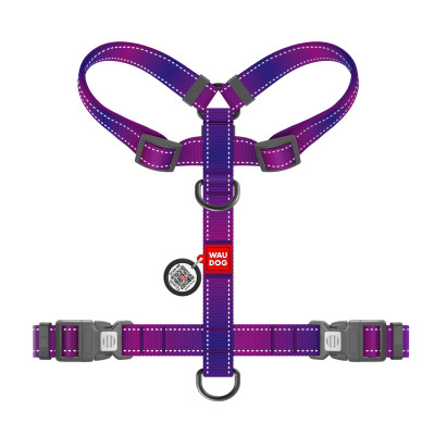 Шлея для собак WAUDOG Nylon Mono анатомічна H-подібна з QR паспортом, пластиковий фастекс, М фіолетова (54579) Вінниця - фото 2