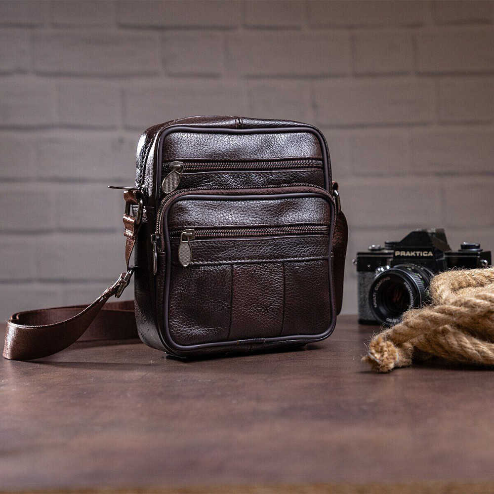 Чоловіча сумка з натуральної італійської шкіри, коричнева, компактний месенджер, кросбоді IC-82 Львів - фото 7