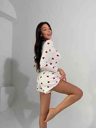 Жіноча стильна домашня принтована піжама плюшевий велюр Молочний Одеса