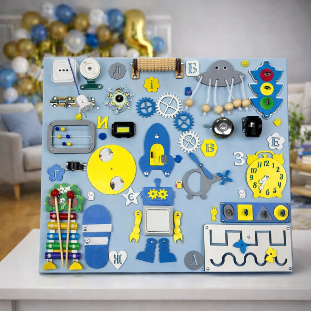 Игрушки от 6 месяцев для развития мелкой моторики Доска для мальчика 50x60 Бизиборд развивающая деревянная игрушка Монтессори Тернополь - изображение 11