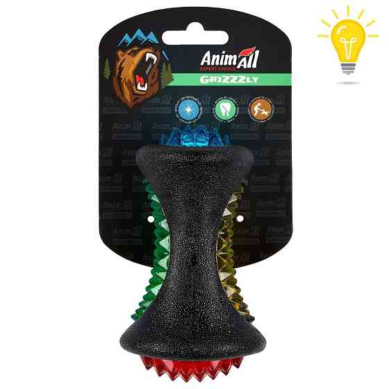 Іграшка AnimAll GrizZzly LED-кістка що світиться для собак, чорний, 12,5×7,1 см Київ