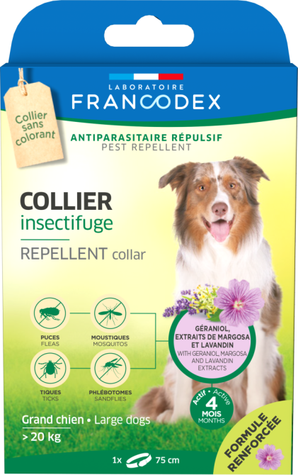 Нашийник для дорослих собак Francodex (Франкодекс) з репелентною дією від бліх і кліщів з гераніолом 72 см Київ - фото 1