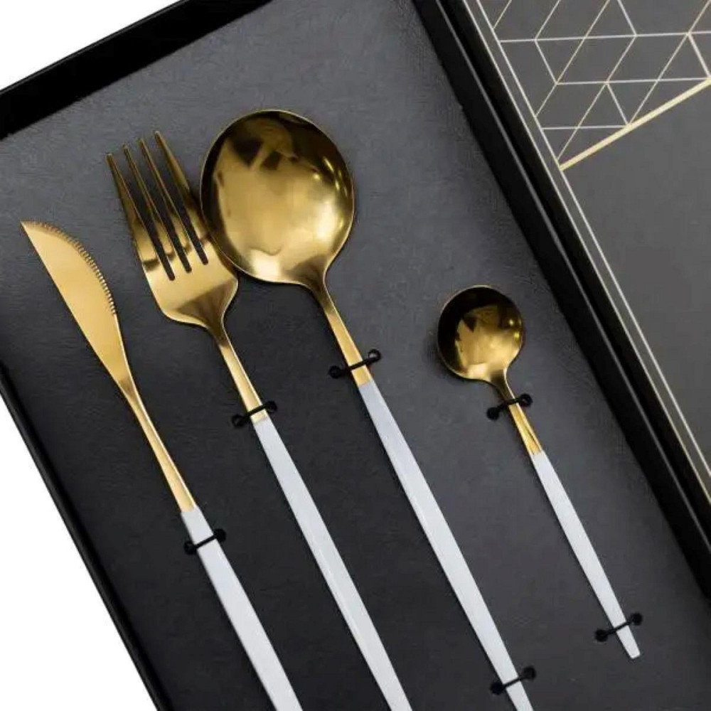 Столовый набор на 6 персон, 24 предмета, золотистый с белым Киев - изображение 4