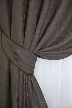 Комплект готовых штор VR-Textil Лен мрамор Pavliani № 1288ш Темное какао 150х270 см 2 шт (33-0137) Киев