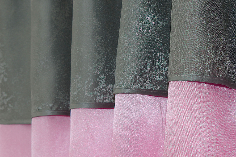 Кухонні штори VR-Textil № 073к з ламбрекеном і підхватами рожевий із графітовим 290х170 см (52-0208) Київ - фото 4