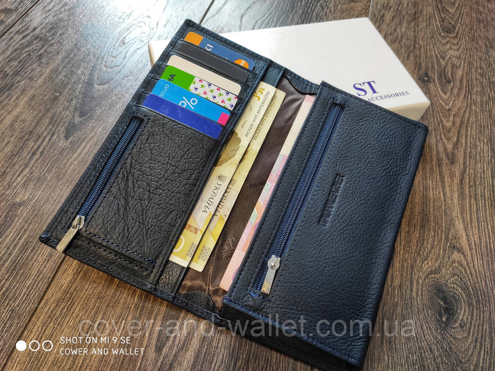 Стильний чоловічий шкіряний купюрник синього кольору ST Leather Київ - фото 3