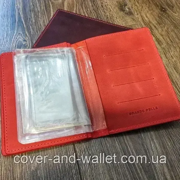Обкладинка для документів та паспорта з гладкої італійської шкіри Grande Pelle Пудра Київ - фото 5