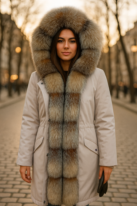 Парка женская с мехом блюфрост Бежевый р 44 95см Харьков - изображение 1