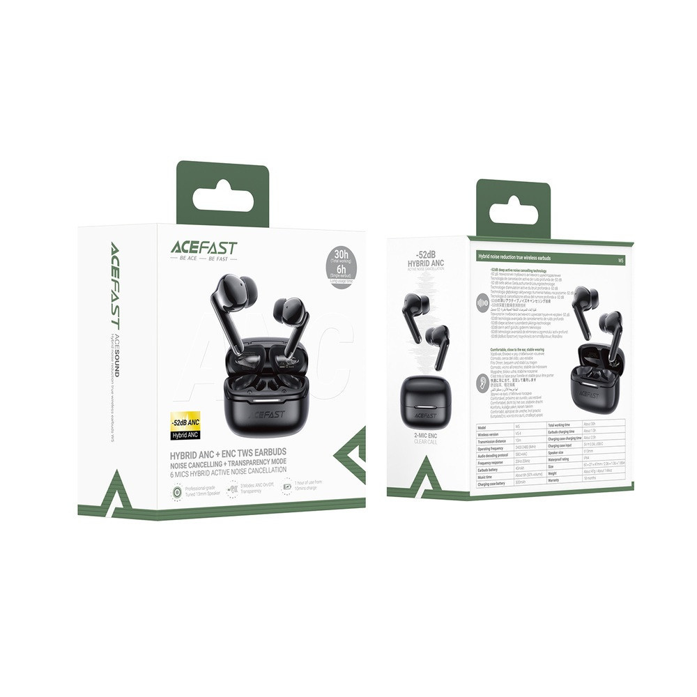 Бездротові навушники ACEFAST W5 Hybrid ANC,  IPX4, Black Київ - фото 2
