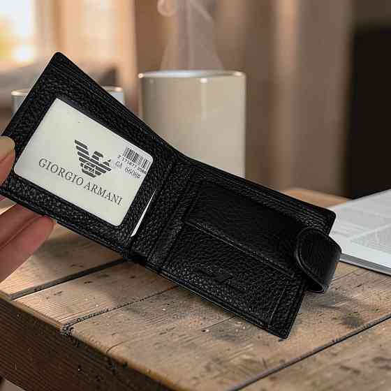 Чоловічий шкіряний гаманець портмоне стиль Армані чорний у коробці Armani ( 27388 ) Харьков
