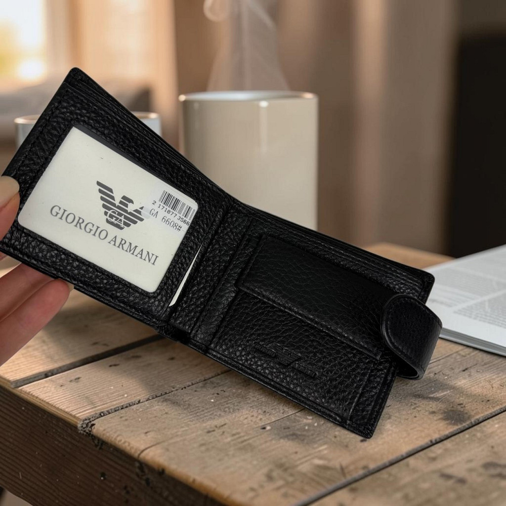 Чоловічий шкіряний гаманець портмоне стиль Армані чорний у коробці Armani ( 27388 ) Харьков - изображение 4
