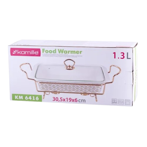 Марміт прямокутний 1,3л 30,5*19*6см кераміка скляна кришка + метал.підставка 6416 KAMILLE Житомир - изображение 3