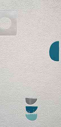 Шпалери вінілові на флізеліні Rasch Clasik 0,53х10 дитячі фігури знаки бірюзові сірі на білому Київ