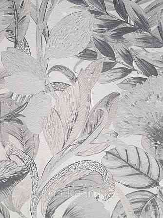 Шпалери метрові вініл на флізелін дизайнерські Erismann Elle Decoration 2 квіти листя сірі сріблом на білому Київ