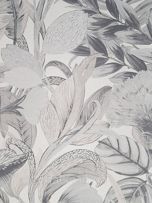 Шпалери метрові вініл на флізелін дизайнерські Erismann Elle Decoration 2 квіти листя сірі сріблом на білому Київ - фото 1
