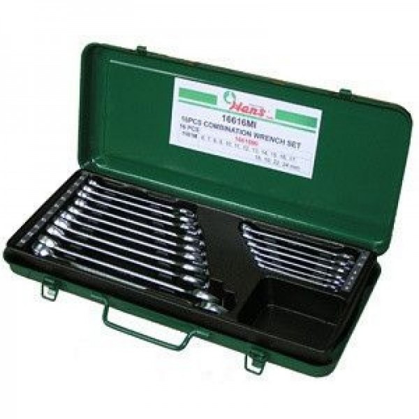 Набір ключів ріжково-накидних 16 шт 6-24 мм метал. кейс HANS (16616MI) (наб.) Вінниця - фото 1