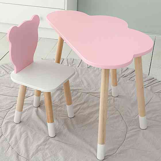Столик хмарка 46х70х40 та стілець медведик 26х26х26, дитячий стіл та стільчик для малювання/занять, рожевий з білим Київ