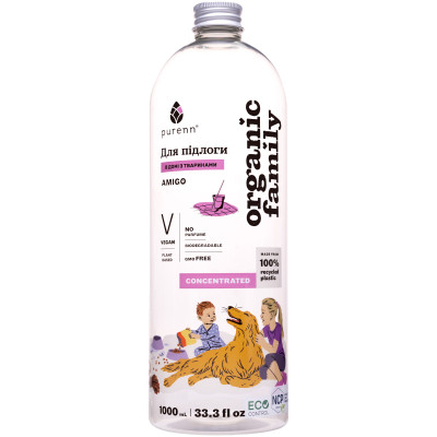 Засіб для миття підлоги Purenn Organic Family Amigo Animal Friendly неароматизований, антибактеріальний 1 л (4751024880166) Вінниця - фото 1