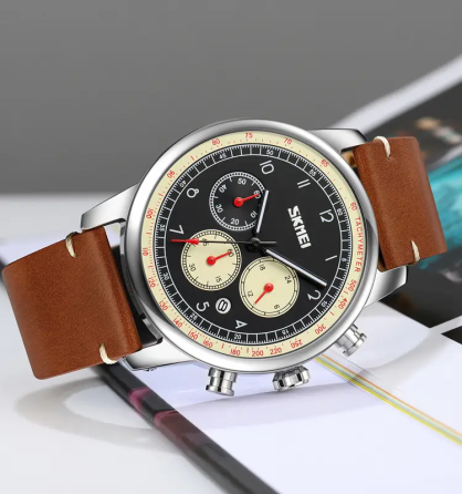 Часы наручные классические Skmei 9318 (Коричневый с бежевым циферблатом) Киев