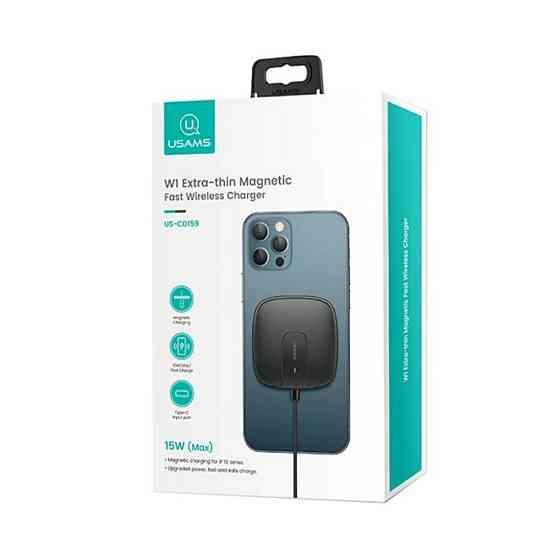БЗП Usams US-CD159 W1 Extra-thin Magnetic Fast Wireless Charger 15W (Max) Black Киев