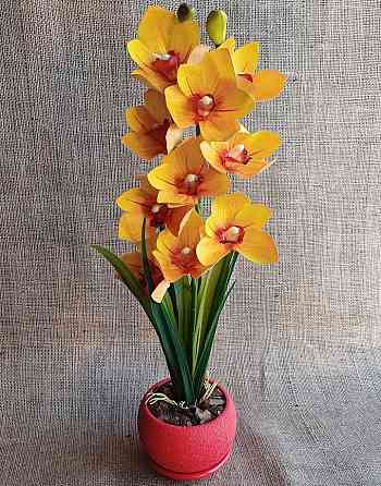 Штучна латексна орхідея цимбідіум у керамічному кашпо жовта Дніпро