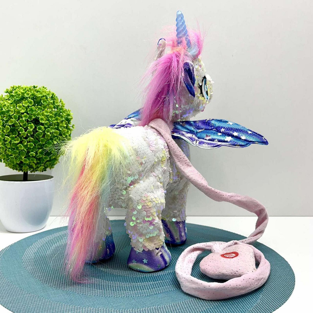 Іграшка м'яка інтерактивна Казкова конячка єдиноріг повідець звук світло Біла (M 6203 I UA) Чернигов - изображение 4