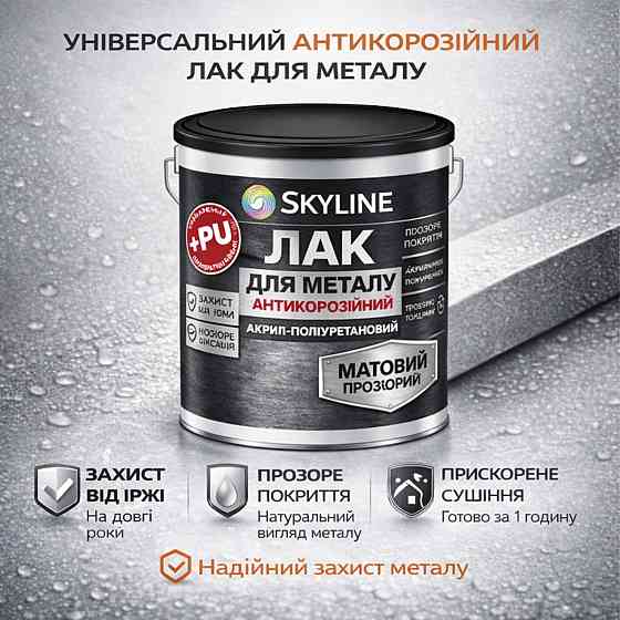 Лак для металу Skyline матовий прозорий акрил-поліуретановий антикорозійний без запаху 3 л Харків