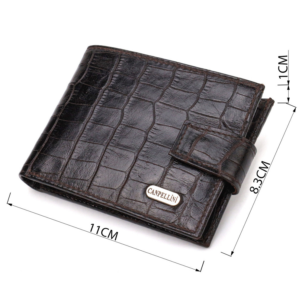 Фактурний невеликий чоловічий гаманець з натуральної шкіри з тисненням під крокодила CANPELLINI 21747 Коричневий Київ - фото 3