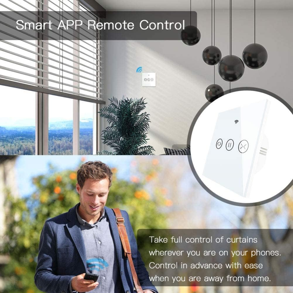Розумний сенсорний Wi-Fi вимикач MOES для штор і жалюзі, Smart Life, Tuya, Alexa, Google Home, білий Київ - фото 7
