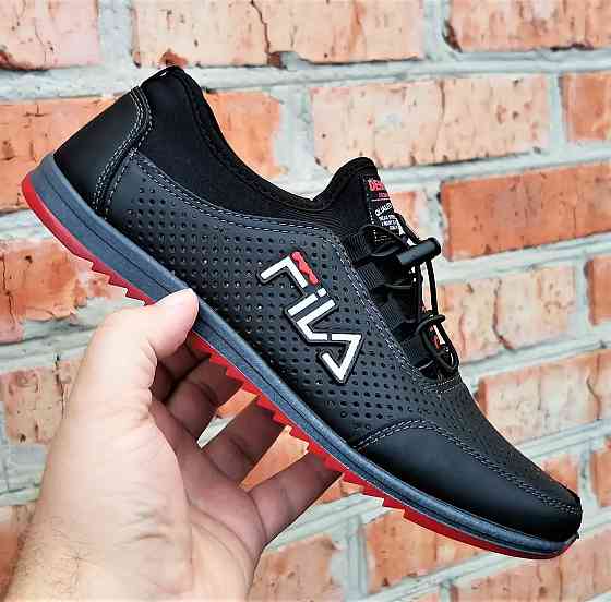 Мужские Кроссовки FILA Черные Летние Мокасины Туфли Сеточка Кожаные (размеры: 40,41,42,43,44,45) - 17-2 Днепр