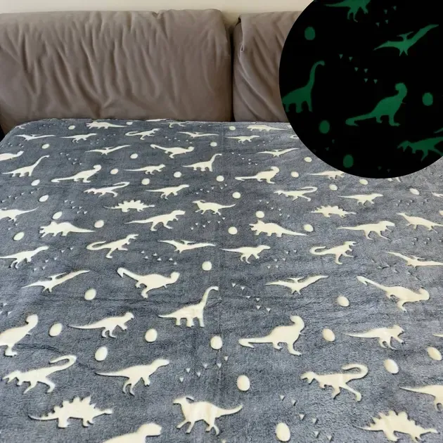 Флисовый полуторный плед 150х100, светящийся в темноте Динозавры серый Коломыя - изображение 1