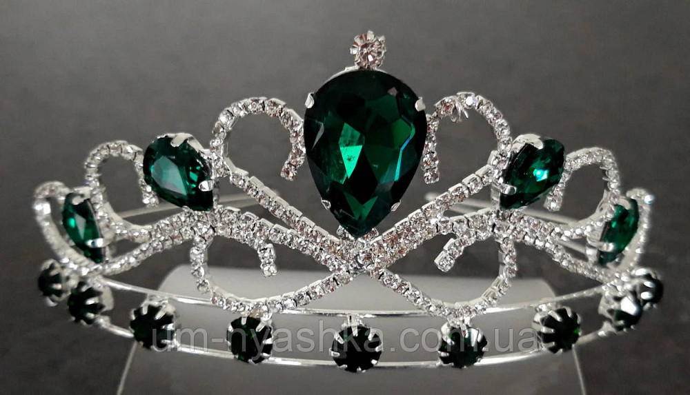 Діадема на обручі Корона срібна зі смарагдовим камінням Кривий Ріг - фото 2