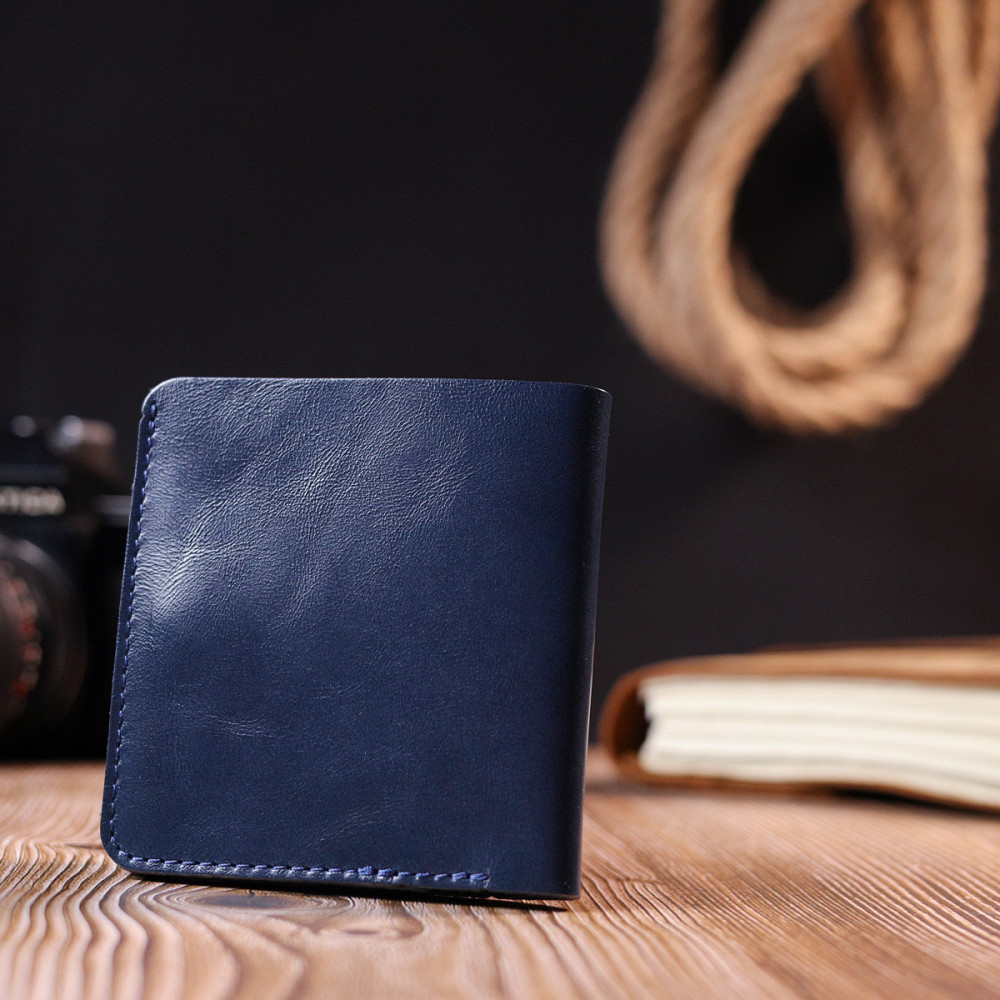 Удобное портмоне из натуральной кожи Shvigel 16611 Синий Киев - изображение 9