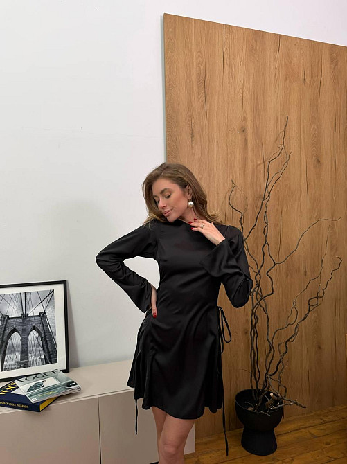 Женское стильное вечернее мини платье армани шелк Черный, 46/48 Одесса - изображение 4