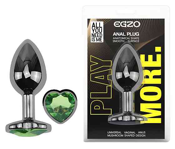 Анальна пробка з кристалом EGZO - Dark Silver Heart Plug Green size S Sex Aura Київ