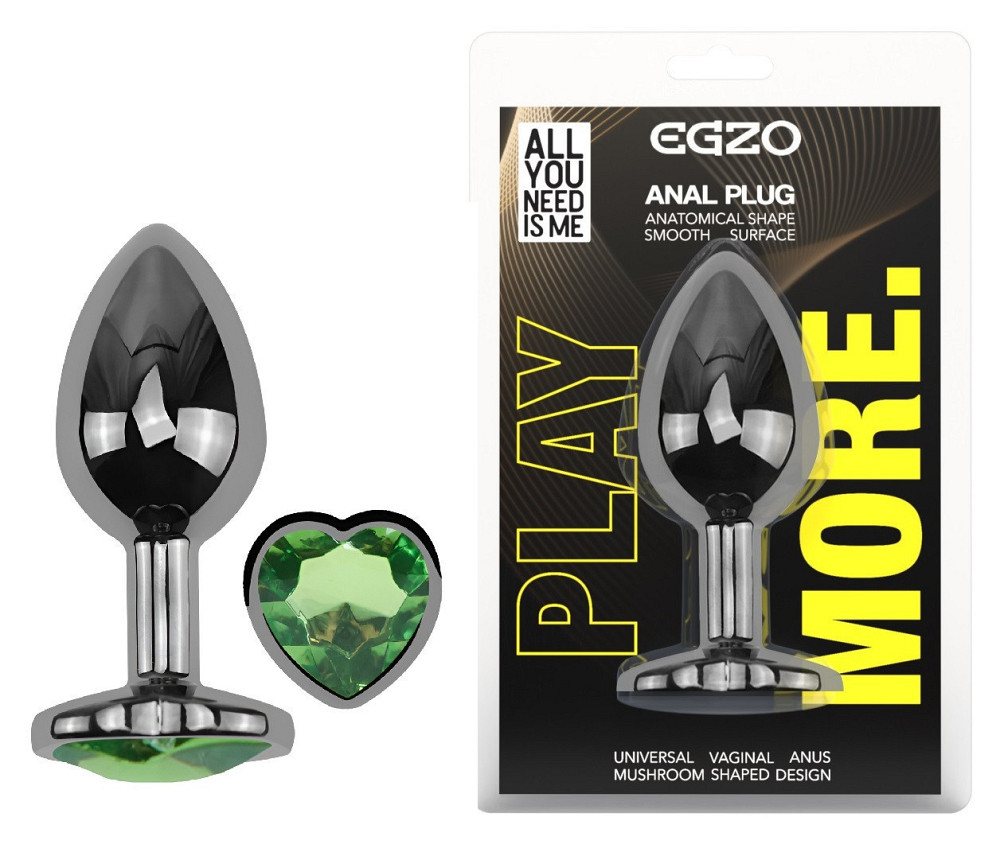 Анальная пробка с кристаллом EGZO - Dark Silver Heart Plug Green size S Sex Aura Киев - изображение 1