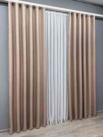 Комплект готових штор VR-Textil Льон-блекаут Льон Мішковина № 1069ш Пудровий 100х270см 2 шт (31-428) Київ
